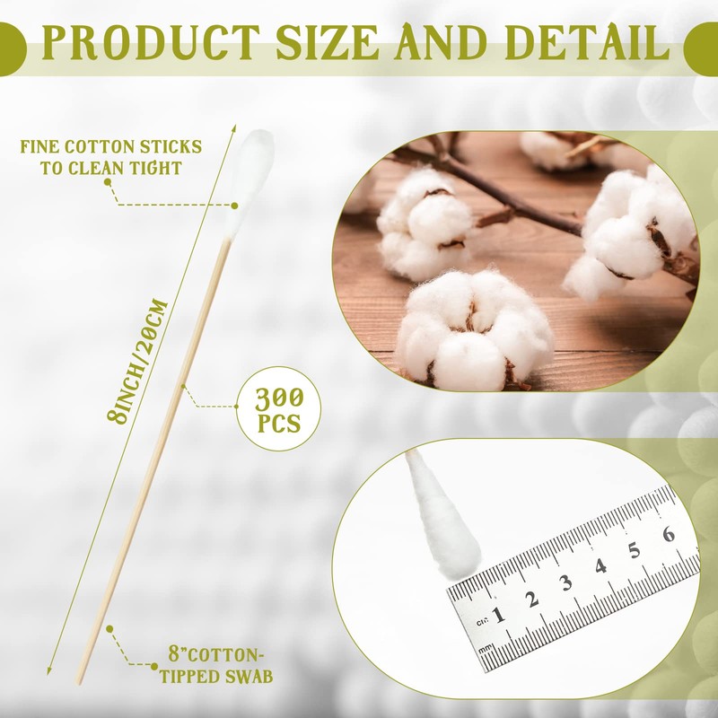 Zhehao 300 Pcs 8 Inch Large Cotton Swabs with Bamboo