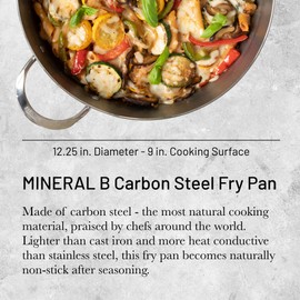de Buyer MINERAL B Carbon Steel Fry Pan - 12.25” Diameter, 9” Cooking Surface - Ideal for Searing, Sauteing & Reheating - Naturally Non-Stick Finish - Made in France