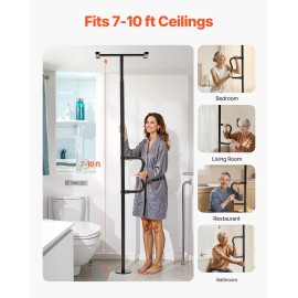 300 Lbs Capacity Anti-Slip Curve Handle Floor-to-Ceiling Transfer Bathroom Safety Equipment Tension Mounted Grab Bar SecurityColor: Black Color