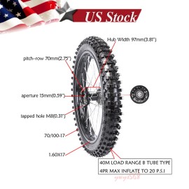Unbranded 15mm Axle Wheel Rim Tire Tyre 1.6x17 70/100-17 17" Dirt Bike CRF70 90 TTR110 125