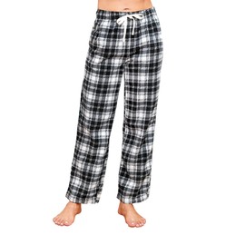 U2SKIIN Women Fleece Pajama Pants, Comfy Plaid PJ Bottoms For Women with Pockets Soft Warm(White-Black Plaid, M)