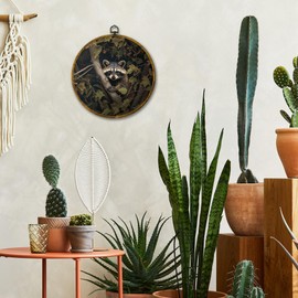 Mcehtle Moody Raccoon Wall Art Decor, Dark Academia Trash Panda Framed Canvas Prints 10x10, Vintage Cottagecore Rustic Botanical Round Wall Hanging Artwork Decorations for Home Bedroom Gallery