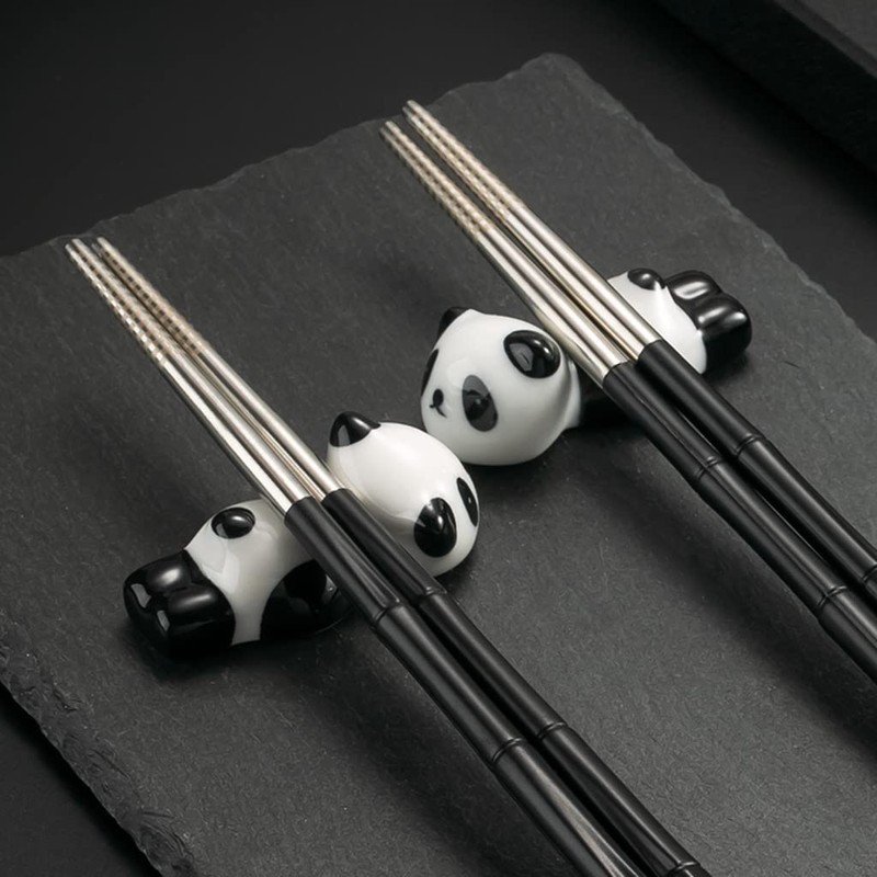 Set of 6 ceramic panda chopsticks rests with gift box,