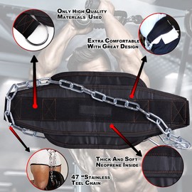 NEEWERS Fitness Dip Belt with Chain for Men & Women Dipping Pull Up Belt Chin up Bar Weightlifting Belt Weight Lifting Training Gym Bodybuilding Workout Belts