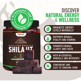 Detox Organics Himalayan Shilajit Gummies with Ashwagandha & Organic Manuka Honey – Boosts Natural Energy & Overall Health Support Supplement – Glyphosate Free, Vegan & Non-GMO – 60 Count