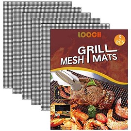 LOOCH Juego de 5 Alfombrillas de Malla para Parrilla BBQ - Alfombrillas de Malla Antiadherentes de Servicio Pesado y Accesorios para Barbacoa - Reutilizables y Fáciles de Limpiar - Funciona en Gas