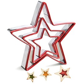 Juego de 3 cortadores de galletas RUNHUAPPY Star Cortador y sellador de sándwiches de acero inoxidable, grandes y mini formas para niños, apto para prensar galletas, tartas, sándwich y pan