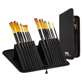 WA Portman 15-pc All-Purpose Professional Paint Brush Set for Acrylic, Watercolor and Oil Paint Brushes Set with Zip-Up Case