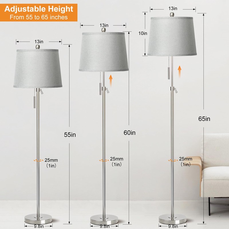 JUNNAI Floor Lamp for Living Room,Adjustable Height Standing Lamp,Dimmable Modern