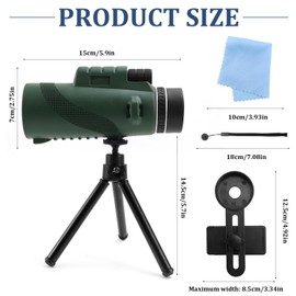 Monokular Fernglas Fernrohr Erwachsene Fernrohr Teleskop Monokular Teleskop Monokulare BAK4-Prisma Zoom Monocular 40x60 mit Stativ und Smartphone Adapter für Vogelbeobachtung