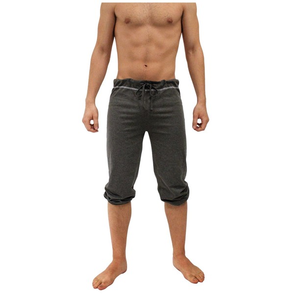 NDS Wear Mens Drawstring Pilates Capri Pant Charcoal-Heather-Gray Large