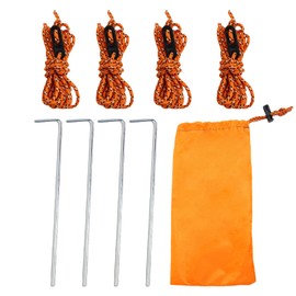 4 Pack 4mm Tent Guide Ropes Guy Line Reflective with Guy Cords Tensioners and Tent Pegs Fixing Nails with 1 Stroage Bag for Outdoor Camping Hiking (4 Ropes+Tensioners+Pegs / 1 Bag)
