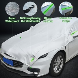 Car Snow Cover, Half Car Cover Sedan, Car Windshield Cover for Ice and Snow, Car Cover Top Waterproof with Reflective Straps, Fit Water/Wind/Dust/Heat/Snow (Sedan)