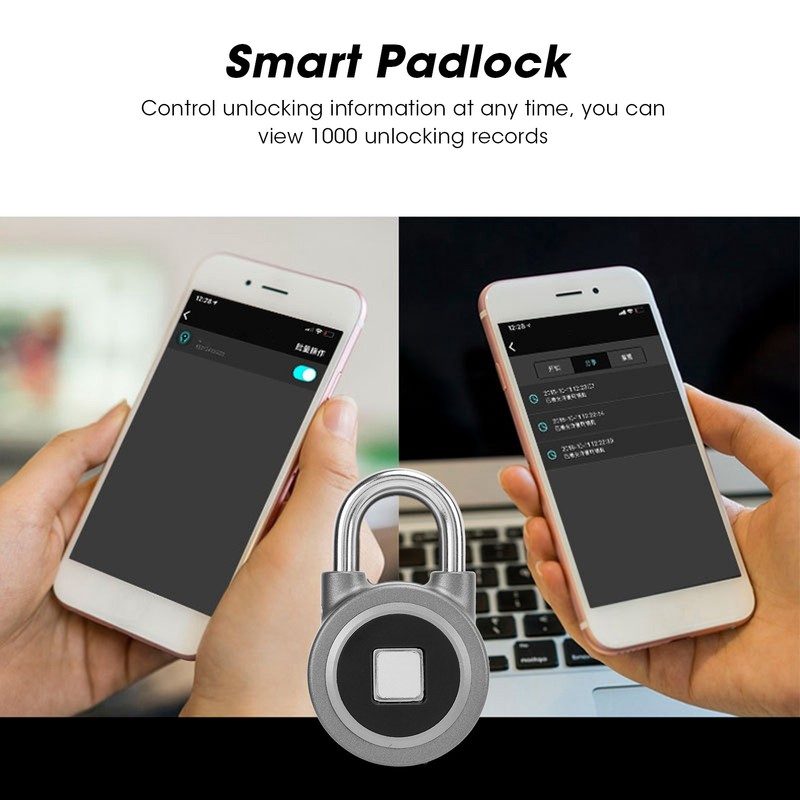 Fingerprint Padlock USB Charging Remote Authorization Unlocking Lock for Gym