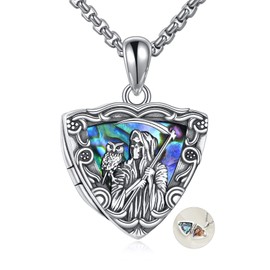 URONE Santa Muerte Locket Necklace 925 Sterling Silver Saint Death Locket Pendant Necklace St. Amulet Jewellery Gifts for Men Women