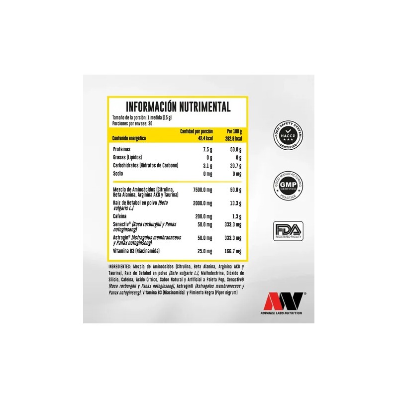 Advance Labs Astra-nox Pre-workout Con Astragin, Senactiv Sabor Gomitas