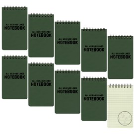 CUGBO 10 Pack Waterproof Notebook, All-Weather Pocket Sized Tactical Notepad, Top Spiral Memo Grid Paper Notepad for Outdoor Activities Recording(Army Green, 3"x5")