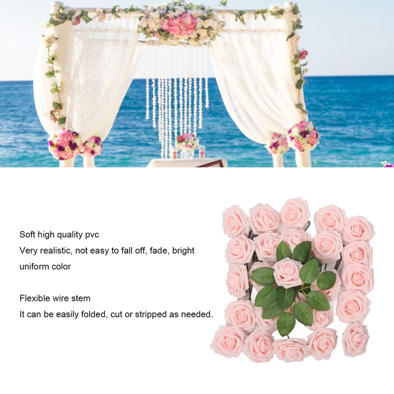 25pcs Artificial Roses Light Pink Fake Bulks Box for DIY