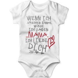 Mikalino Baby Bodysuit for Boys and Girls Unisex Short Sleeve with German Slogan: ‘Wenn ich sprechen könnte würde ich sagen: Mama ich Liebe Dich’, Hand Printed, Handmade with Love - 80