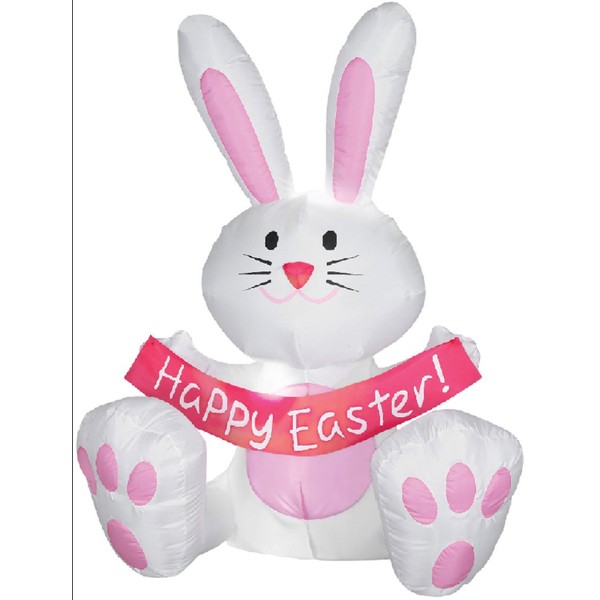 Gemmy Airblown Inflatable Easter Bunny with Pink Belly Ears and Feet - Holiday Decoration, Over 3.5-foot Tall