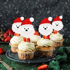Keaziu Paquete de 20 adornos para cupcakes con diseño de cabeza de Papá Noel, palillos de dientes de Navidad, para decoración de tartas de Navidad, fiestas, suministros de Navidad