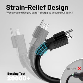 Vockjour 16/3 Black Indoor Outdoor Extension Cord 10 Ft Waterproof, Heavy Duty Extension Cord with 3 Prong Grounded Plug,13A 1625W 16AWG SJTW, Flexible Weatherproof Power Cable for Offices, Gardens and Lawns