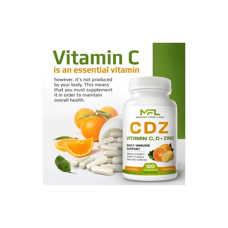 Muscle Food Labs Vitamina C 1000mg D3 Zinc 120 Cápsulas