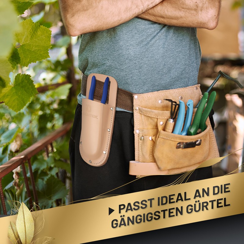 GRÜNTEK Premium Secateurs Holster Premium Natural Brown Genuine Leather Secure