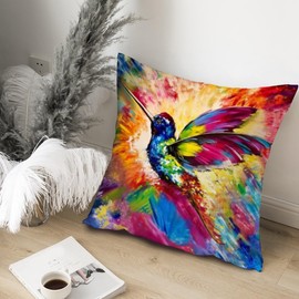KUNQIAN Fummingbird Cushion Cover Decorations Gift for Women Bird Pillow Cover Outdoor Colorful Decor Home Livingroom Couch Sofa 18"x18"(45x45cm)