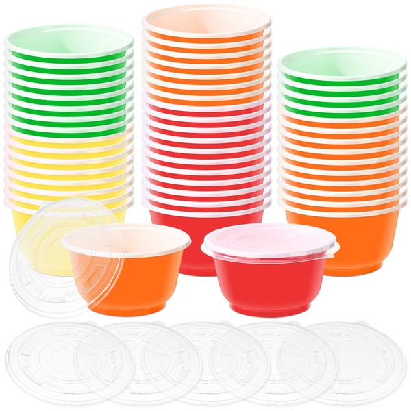 Newtay 4 Colors Party Bowls with Lids, 100 Packs 13.5oz