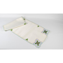 Table Runner in a Celtic Cross Design. Beautifully embroidered table linen designed by Beverley Gallagher, to grace your dining table at Christmas, Hogmanay, St Patrick’s Day, Mother’s Day, Easter, Thanksgiving, or to dress the tables at weddings, annive