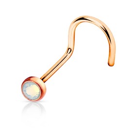 PiercedOff Rose Gold Tone IP over 316L Surgical Steel Nose Screw with Flat White Opalite Stone Nose Screw - Thickness 20GA (0.8mm) / Length 6mm / Opalite Size 2mm