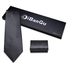 DiBanGu Mens Solid Color Tie and Pocket Square Set Woven Silk Plain Necktie & Handkerchief for Men Wedding Party Formal, Charcoal Grey