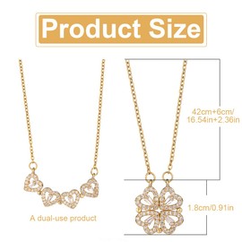 MenYiYDS - WOMEN'S NECKLACE, FOUR-LEAF HEART NECKLACE, FOUR-LEAF CLOVER NECKLACE THAT CAN CHANGE SHAPE, FULL OF DIAMONDS AND SMALL HEARTS (GOLD)