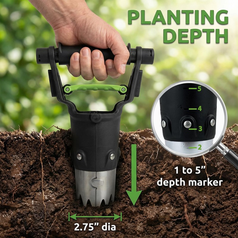 H HUGELEAF Garden Bulb Planter Tool 1-5 Inch Depth