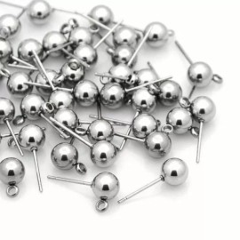 Unbranded 10 pcs. 304 Stainless Steel Earring Ball Posts Settings with Loop 15x6mm