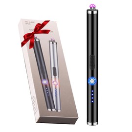 COMANYI - Encendedor de cocina largo para velas, encendedor eléctrico recargable por USB, con visualización de alimentación LED, sin llama, a prueba de viento, con cerradura de seguridad para velas, barbacoas, fuegos artificiales, camping (negro)