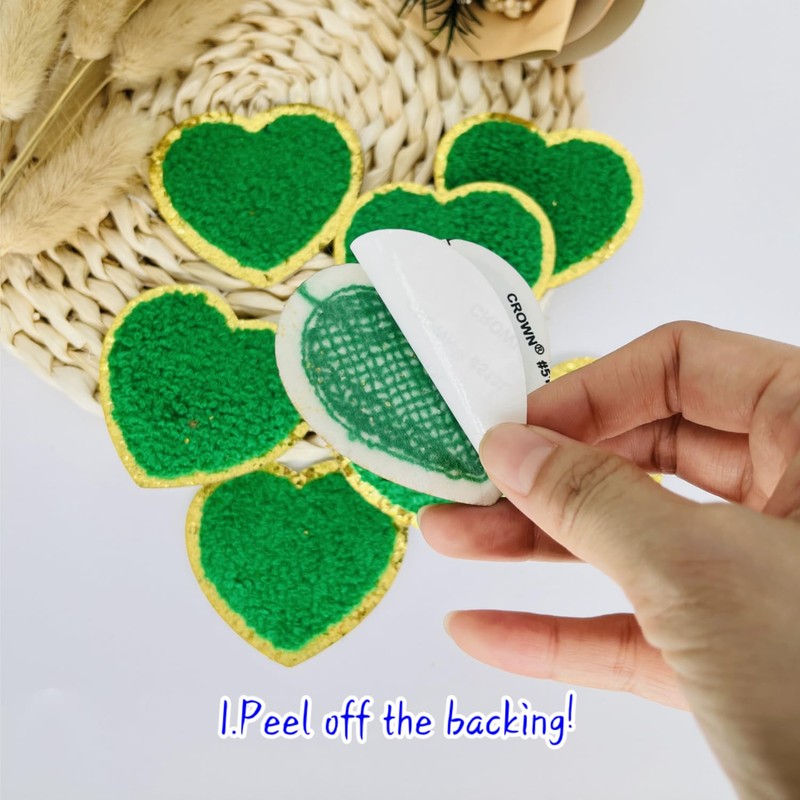 8 PCS 2.2 inch Chrome Heart Patches，Self Adhesive Chenille Patches