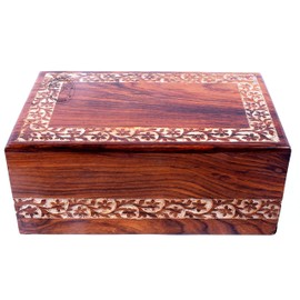 Hind Handicrafts Handmade & Handcrafted Rosewood Borders Engraving Wooden Cremation Box/Urns for Human Ashes Adult, Funeral Urn Box (X-tra Large : 11" x 7.25" x 4.5" - 260lbs or 118kg, Whitewashed)
