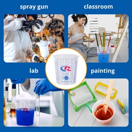 CR CHRWLIN 12Pack Paint Mixing Cups, 20oz(680ml) PP Measuring Cups with Ounce/Metric Scale, Calibrated Mixing Ratios on Cup, for Acrylic Paint, Auto Paint, Resin, Studio, Industrial DIY &Art Crafts