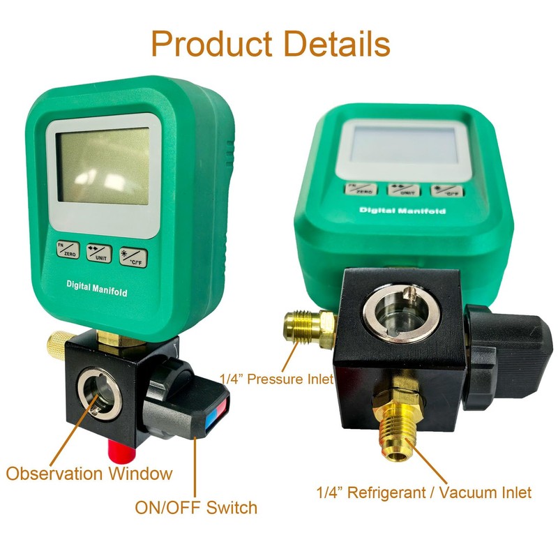 Vanlison Portable Digital HVAC Manifold Gauge Set Refrigerant Gauge Diagnostic