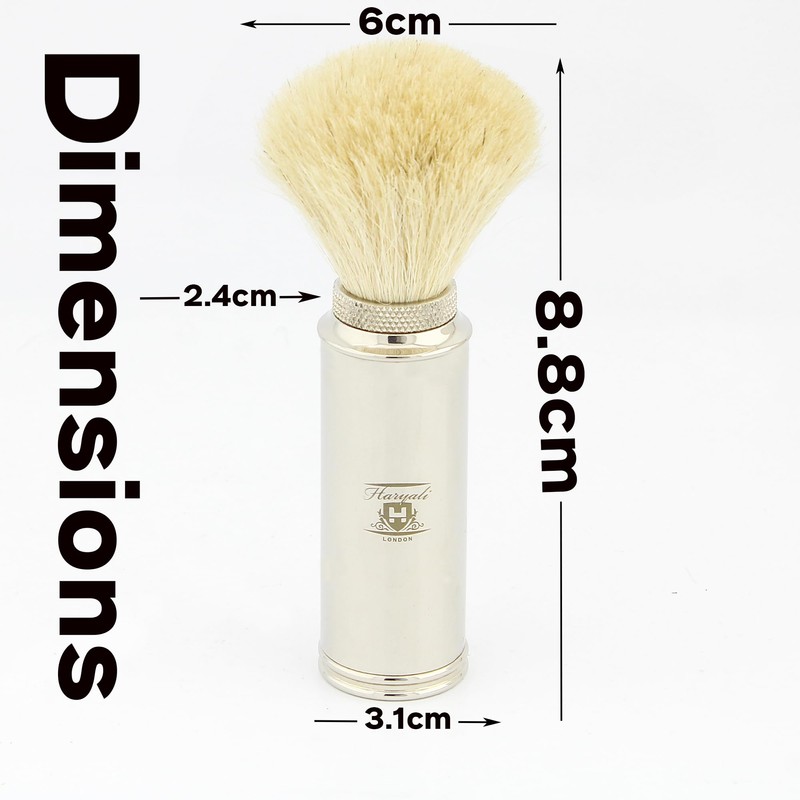 Men's Travel Shaving Brush with White Badger Hair in Stainless