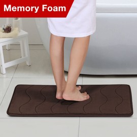 Memory Foam Coral Fleece Non Slip Bathroom Mat, Super Soft Microfiber Bath Mat Machine Washable Bath Rug Super Absorbent Thick and Durable Bath Rugs 20W X 32L Inches (Brown Waved Pattern)
