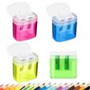 24 Pieces Pencil Sharpener with Container, 4 Colours Sharpener with