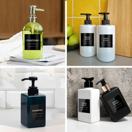 HVSWLY - Etiquetas adhesivas de baño para organizar, etiquetas impermeables para botellas y frascos, jabón de manos y loción, champú acondicionador de jabón (24 unidades, negro)