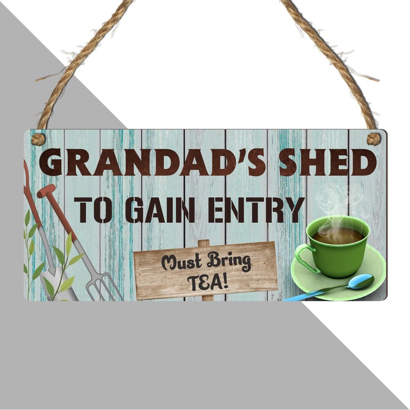 Grandad's Shed - Whimsical Tea Entry Wooden Plaque | A