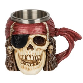 Romeeton Tazza da birra con teschio, tazza vichinga con scheletro, boccale da birra in resina, tazza da caffè e tè, regalo per Halloween da bar (D)