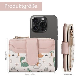 shiwuershi Small wallet, wallet with card slots, slim wallet with coin compartment, women's decoration zip wallet, pink, Modern