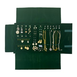 UnionPlus Velvet Travel Jewelry Case Roll Bag for Necklaces Brackets, Great Jewelry Organizer for Travel, Multi Jewelry Organizer, Blackish Green