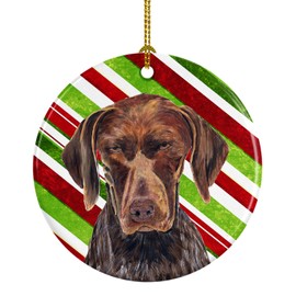Caroline's Treasures SC9355-CO1 German Shorthaired Pointer Candy Cane Holiday Christmas Ceramic Ornament, 3 in, Multicolor